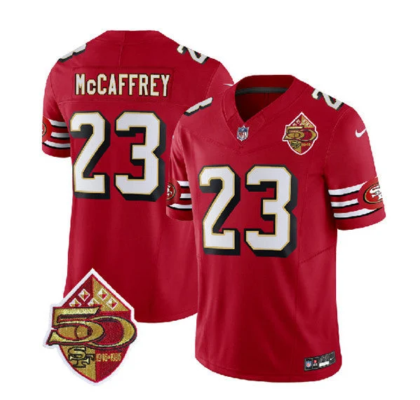 Youth soccer jerseys for boys and girlsMen's San Francisco 49ers #23 Christian McCaffrey Red 2023 F.U.S.E. 50th Patch Throwback Football Stitched Jersey