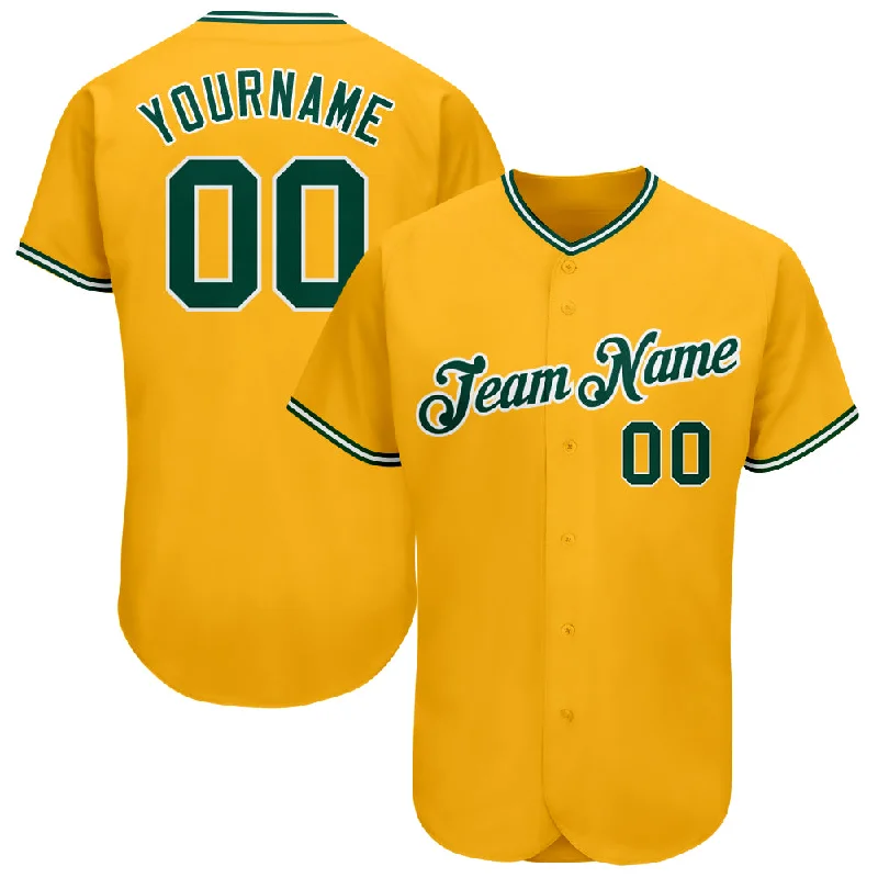 Softball team jerseys for womenCustom Gold Green-White Authentic Baseball Jersey