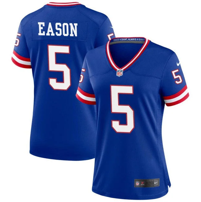 Lightweight soccer jerseys for summer playWomen's New York Giants #5 Jacob Eason Blue Throwback Football Stitched Jersey(Run Small)