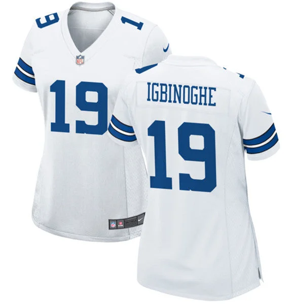 Custom soccer jerseys with embroidered patchesWomen's Dallas Cowboys #19 Noah Igbinoghene White Football Stitched Jersey(Run Small)