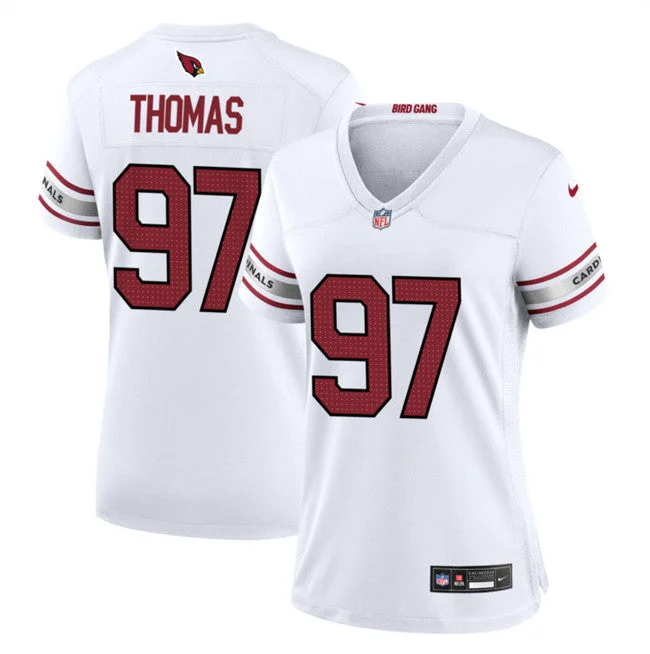 Soccer jerseys with unique color schemesWomen's Arizona Cardinals #97 Cameron Thomas White 2023 Football Stitched Jersey(Run Small)