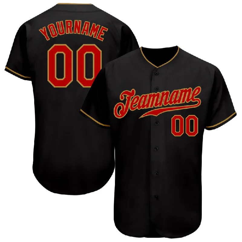 Premium quality baseball jerseys for adultsCustom Black Red-Old Gold Authentic Baseball Jersey