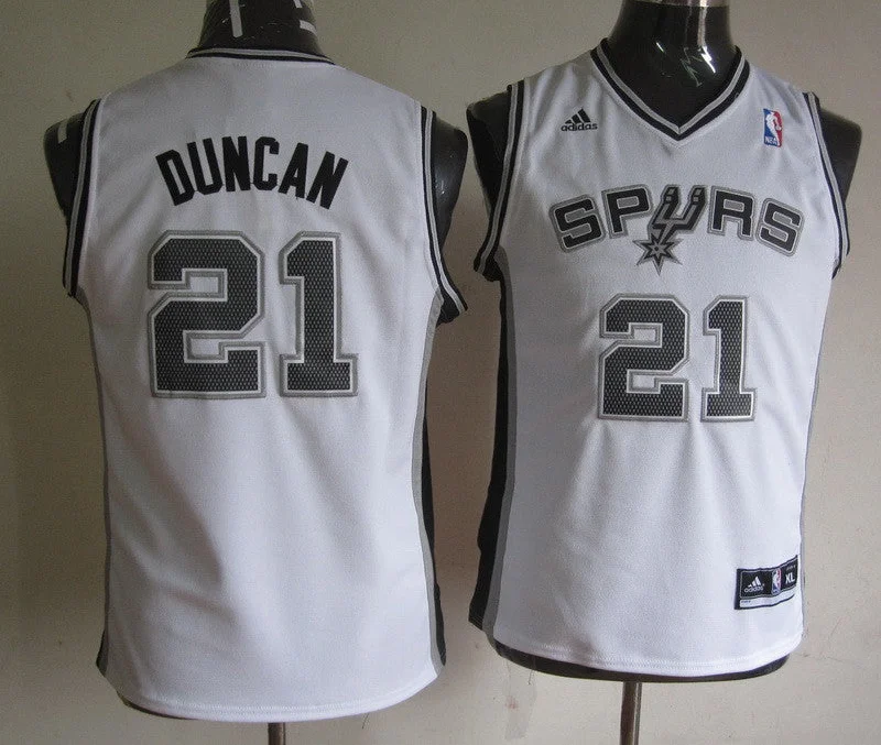 Basketball jerseys with unique patterns and printsSpurs 21 Duncan White Youth Basketball Jersey