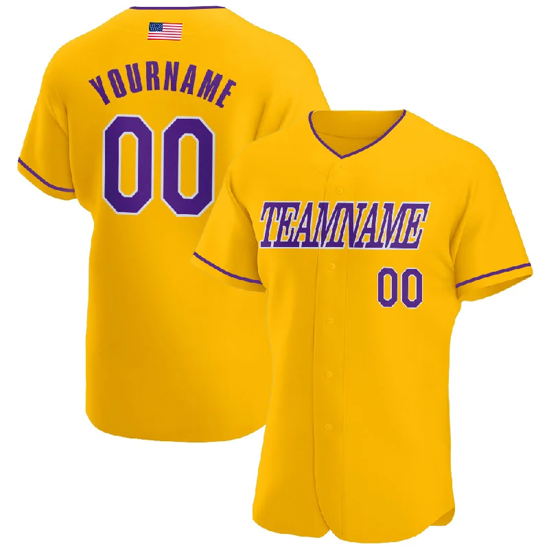 Custom baseball jerseys for teamsCustom Gold Purple-White Authentic American Flag Fashion Baseball Jersey