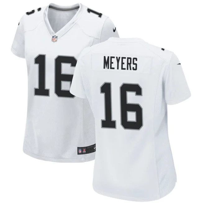 Custom soccer jerseys for charity eventsWomen's Las Vegas Raiders #16 Jakobi Meyers White Football Stitched Jersey(Run Small)