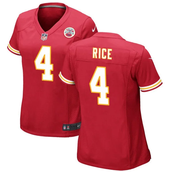 Soccer jerseys with stretchy fabric for comfortWomen's Kansas City Chiefs #4 Rashee Rice Red Football Stitched Jersey(Run Small)