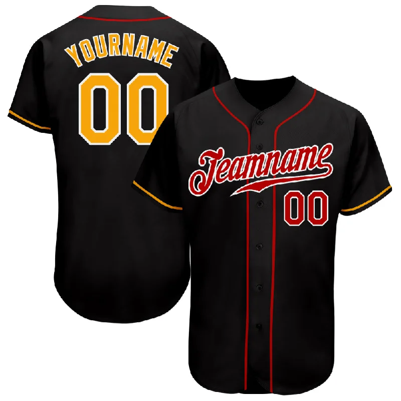 Custom baseball jerseys for teamsCustom Black Gold-Red Authentic Baseball Jersey