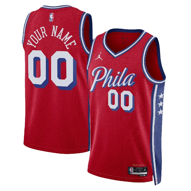 Custom basketball jerseys with contrasting colorsPhiladelphia 76ers Jordan Brand Unisex 2022/23 Swingman Custom Basketball Jersey - Statement Edition - Red