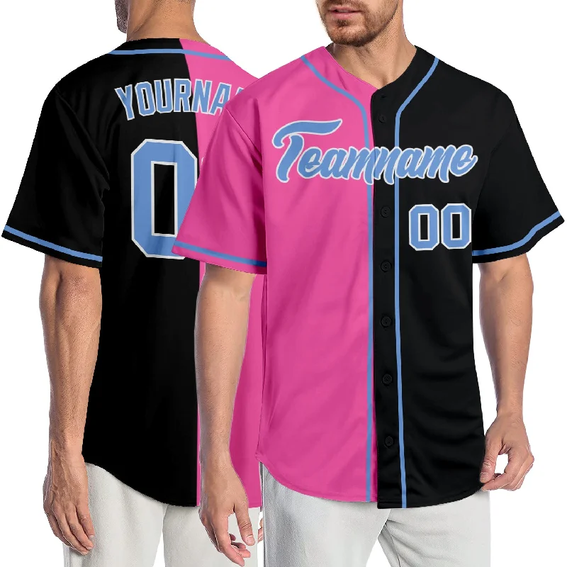 Baseball jerseys for summer leaguesCustom Black Light Blue-Pink Authentic Split Fashion Baseball Jersey