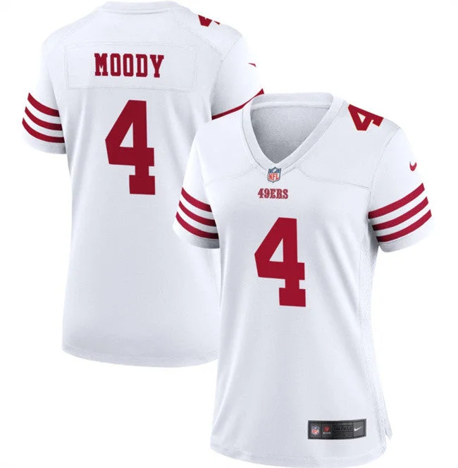 Comfortable soccer jerseys for warm climatesWomen's San Francisco 49ers #4 Jake Moody White Football Stitched Jersey(Run Small)