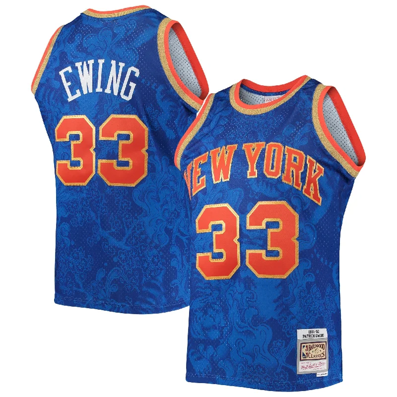 Basketball jerseys with moisture-wicking fabricPatrick Ewing New York Knicks Hardwood Classics 1991/92 Lunar New Year Swingman Basketball Jersey - Blue