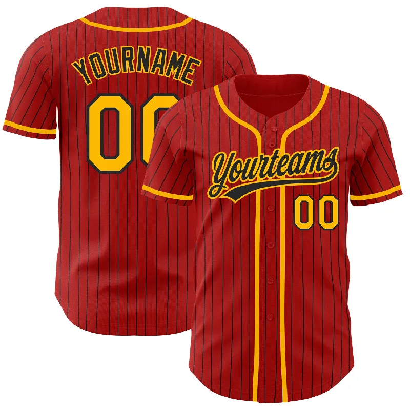 Premium quality baseball jerseys for adultsCustom Red Black Pinstripe Gold Authentic Baseball Jersey