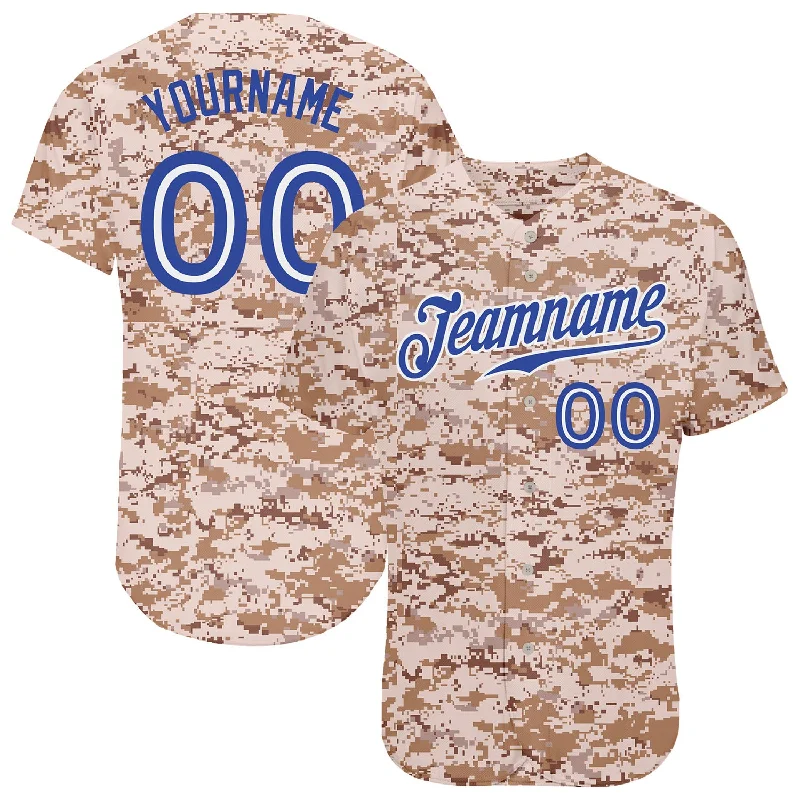 Customizable baseball jerseys with name and numberCustom Camo Royal-White Authentic Salute To Service Baseball Jersey