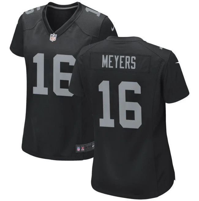 Custom soccer jerseys for fans with team logosWomen's Las Vegas Raiders #16 Jakobi Meyers Black Football Stitched Jersey(Run Small)