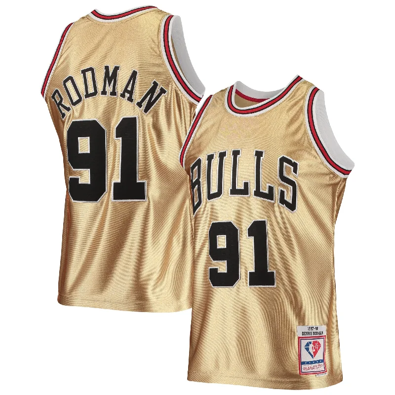 Basketball jerseys with lightweight and durable materialDennis Rodman Chicago Bulls 75th Anniversary 1997/98 Hardwood Classics Swingman Basketball Jersey - Gold