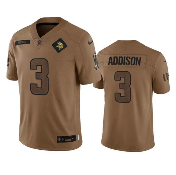 Soccer jerseys for recreational playersMen's Minnesota Vikings #3 Jordan Addison 2023 Brown Salute To Service Limited Football Stitched Jersey