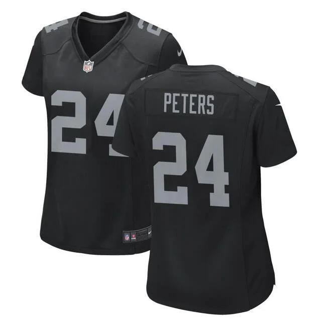 Soccer jerseys with breathable mesh fabricWomen's Las Vegas Raiders #24 Marcus Peters Black Football Stitched Jersey(Run Small)