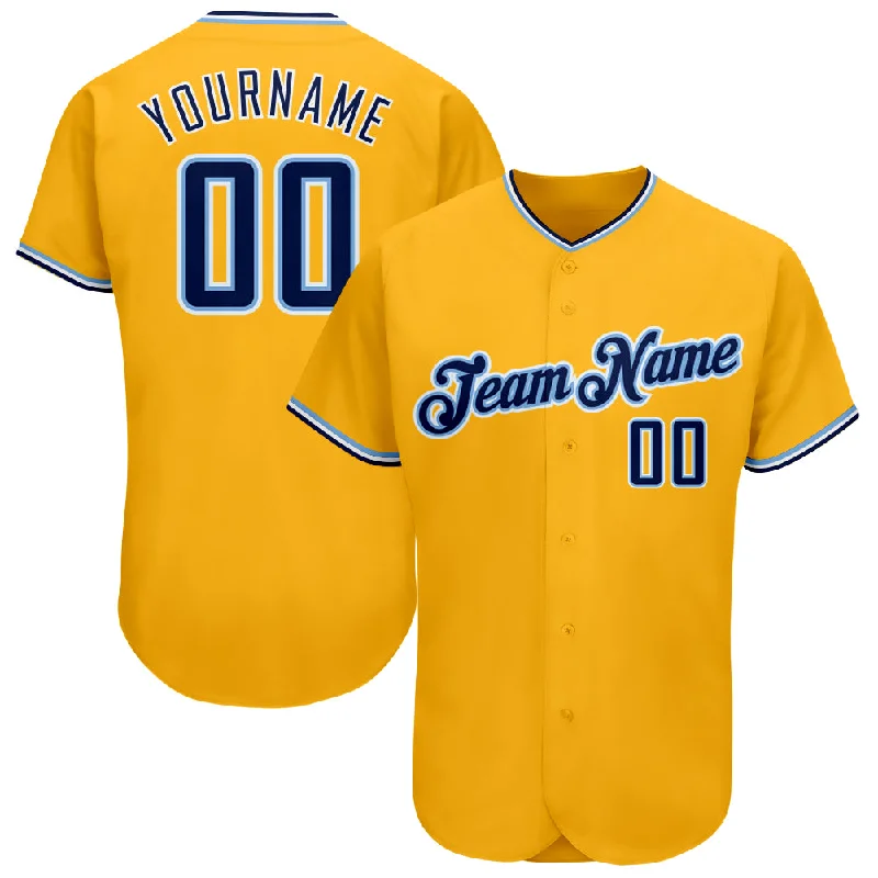 Premium quality baseball jerseys for adultsCustom Gold Navy-Light Blue Authentic Baseball Jersey