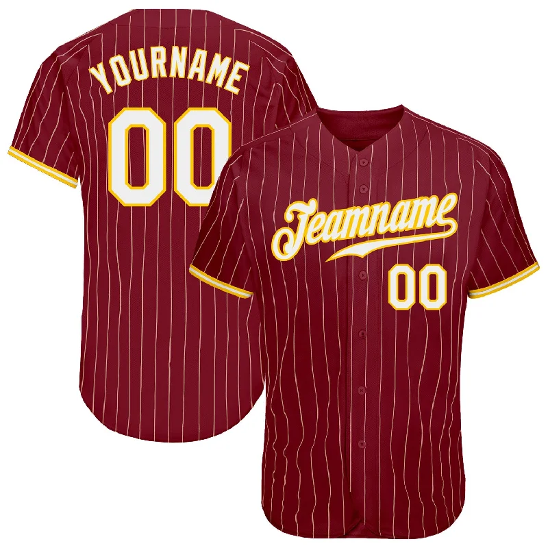 Premium quality baseball jerseys for adultsCustom Crimson Cream Pinstripe Gold-White Authentic Baseball Jersey