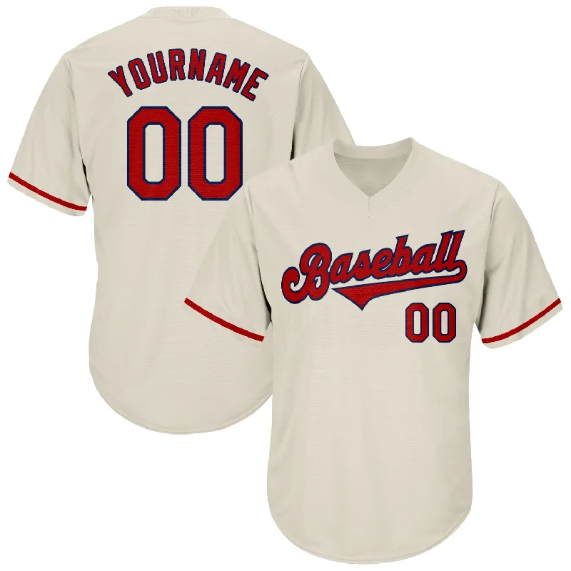 Baseball jerseys for youth athletesCustom Cream Red-Navy Authentic Throwback Rib-Knit Baseball Jersey Shirt