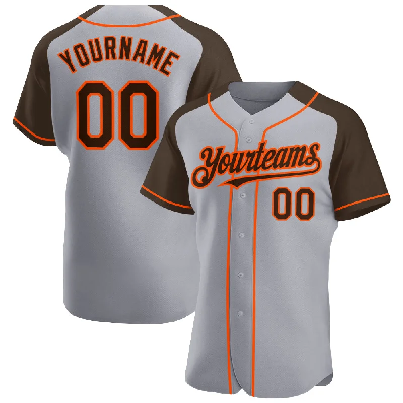 Softball team jerseys for womenCustom Gray Brown-Orange Authentic Raglan Sleeves Baseball Jersey