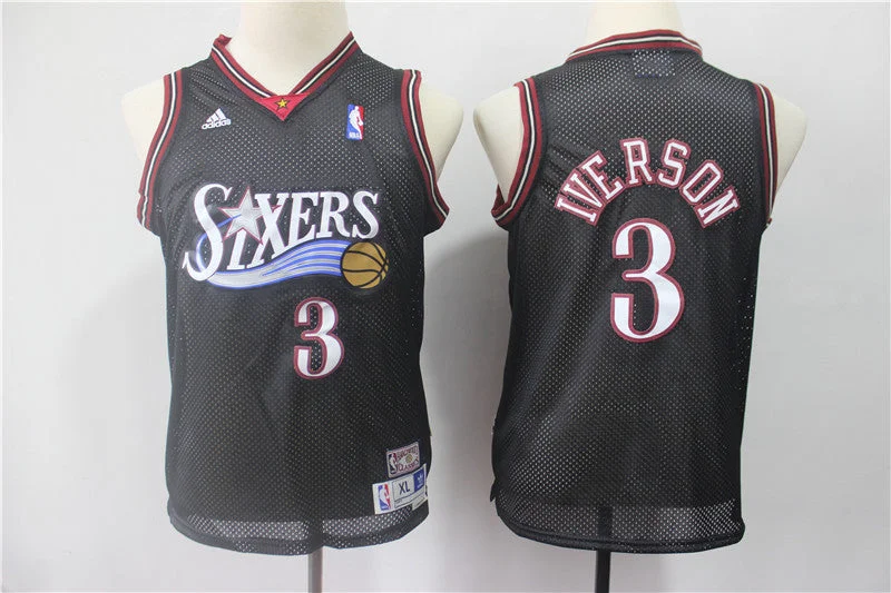 Basketball jerseys with modern designs76ers 3 Allen Iverson Black Youth Hardwood Classics Basketball Jersey