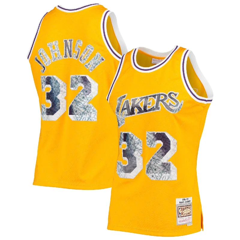 Personalized basketball jerseys with name and numberMagic Johnson Los Angeles Lakers 1984/85 Hardwood Classics 75th Anniversary Diamond Swingman Basketball Jersey - Gold