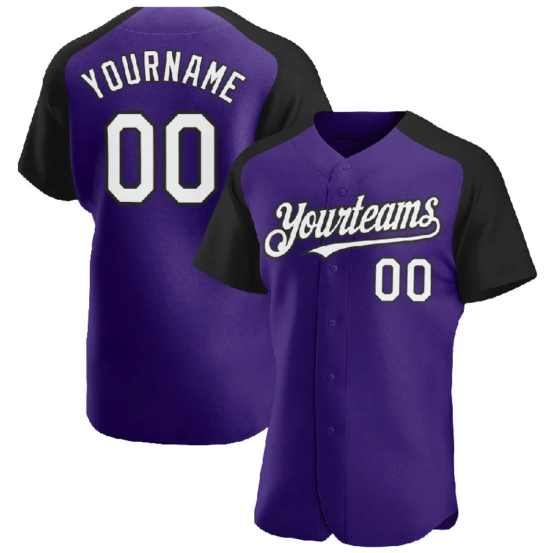 Youth baseball jerseys for boysCustom Purple White-Black Authentic Raglan Sleeves Baseball Jersey