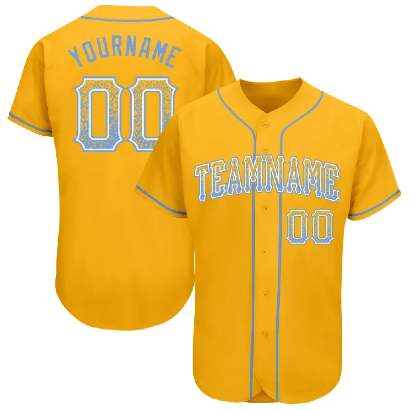 Personalized baseball jerseys for menCustom Gold Light Blue-White Authentic Drift Fashion Baseball Jersey