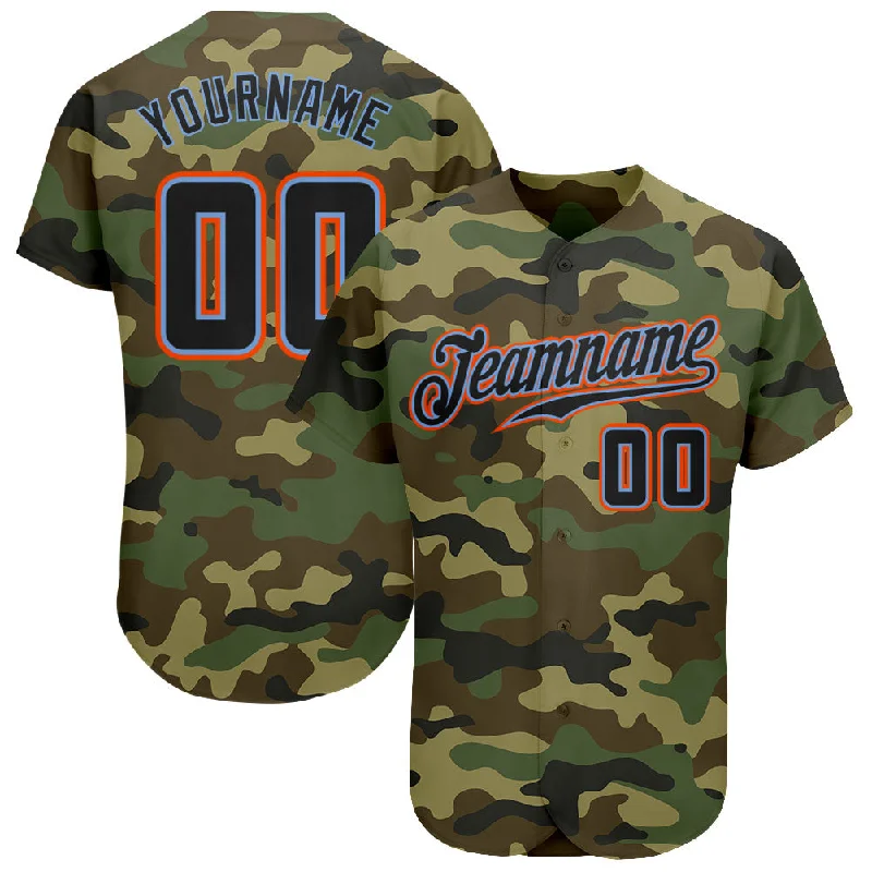 Softball team jerseys for womenCustom Camo Black-Powder Blue Authentic Salute To Service Baseball Jersey