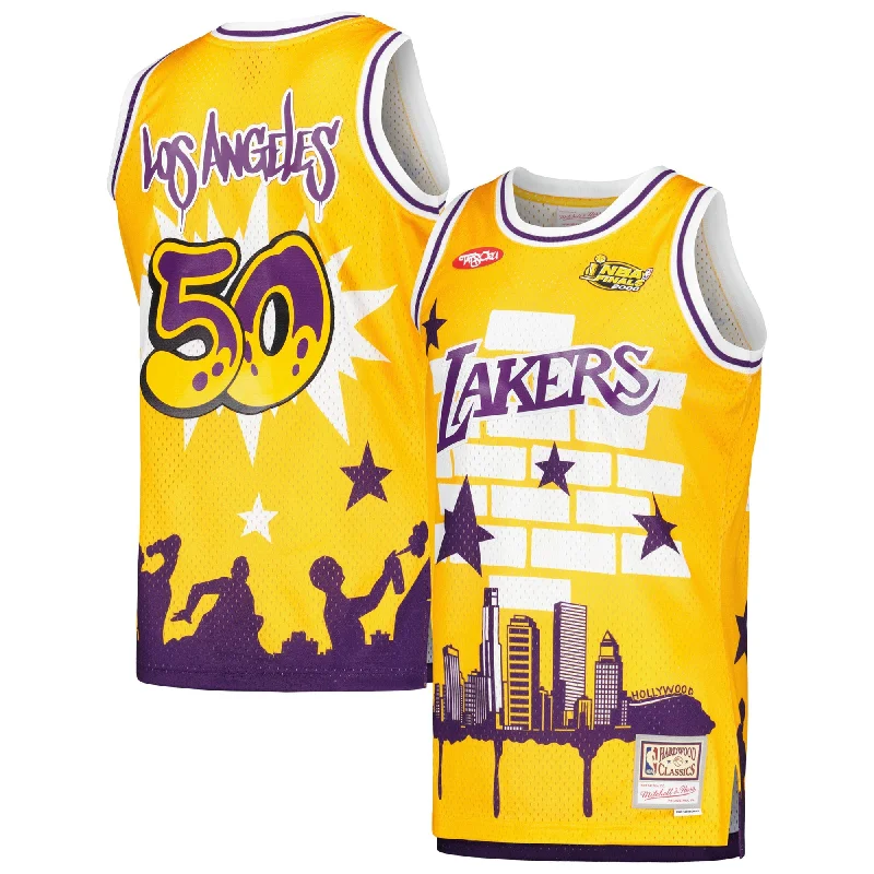 Basketball jerseys for adult playersLos Angeles Lakers X Tats Cru Hardwood Classics Fashion Basketball Jersey - Gold