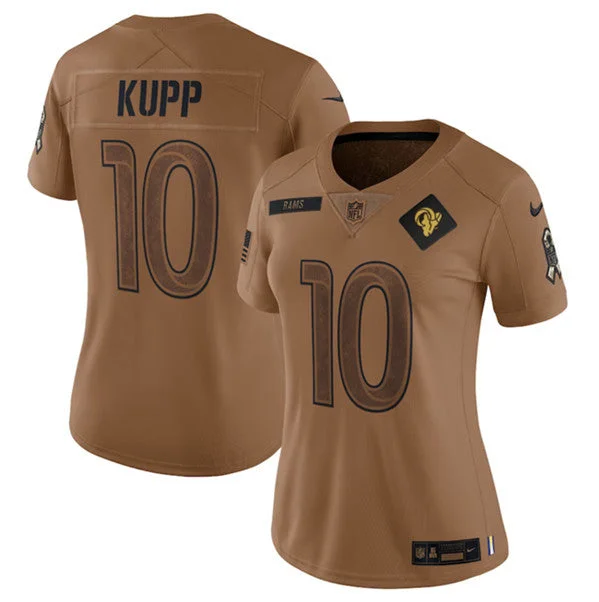 Custom-designed soccer jerseys for leaguesWomen's Los Angeles Rams #10 Cooper Kupp 2023 Brown Salute To Service Limited Football Stitched Jersey(Run Small)