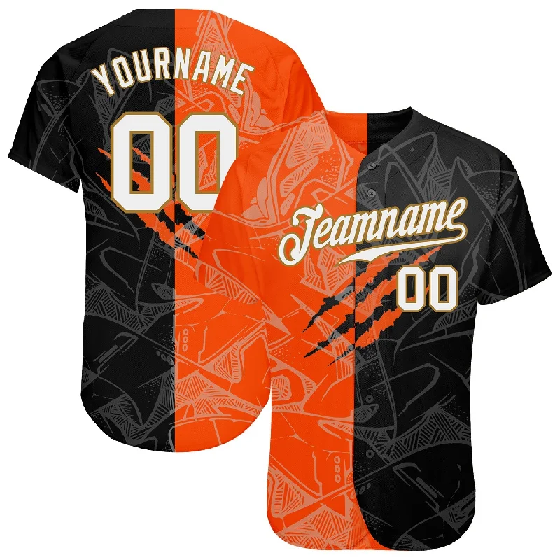 Customizable baseball jerseys with name and numberCustom Graffiti Pattern White-Old Gold 3D Authentic Baseball Jersey