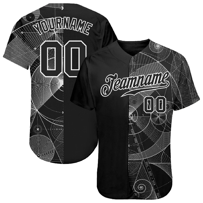 Baseball jerseys for summer leaguesCustom Black Black-White 3D Pattern Design Geometry Authentic Baseball Jersey