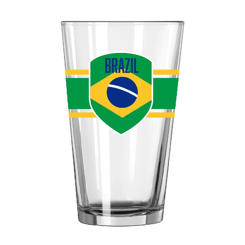 Team cups for holiday partiesBrazil 16oz Stripe Pint Glass