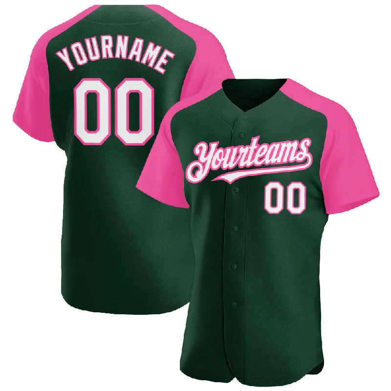 Personalized baseball jerseys for menCustom Green White-Pink Authentic Raglan Sleeves Baseball Jersey