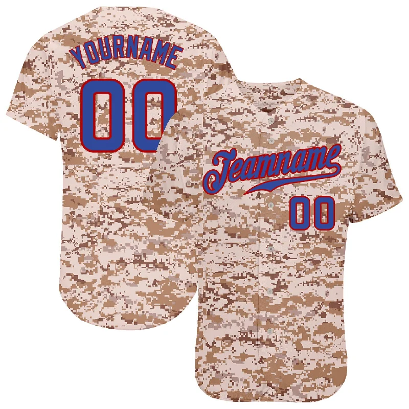 Customizable baseball jerseys with name and numberCustom Camo Royal-Red Authentic Salute To Service Baseball Jersey