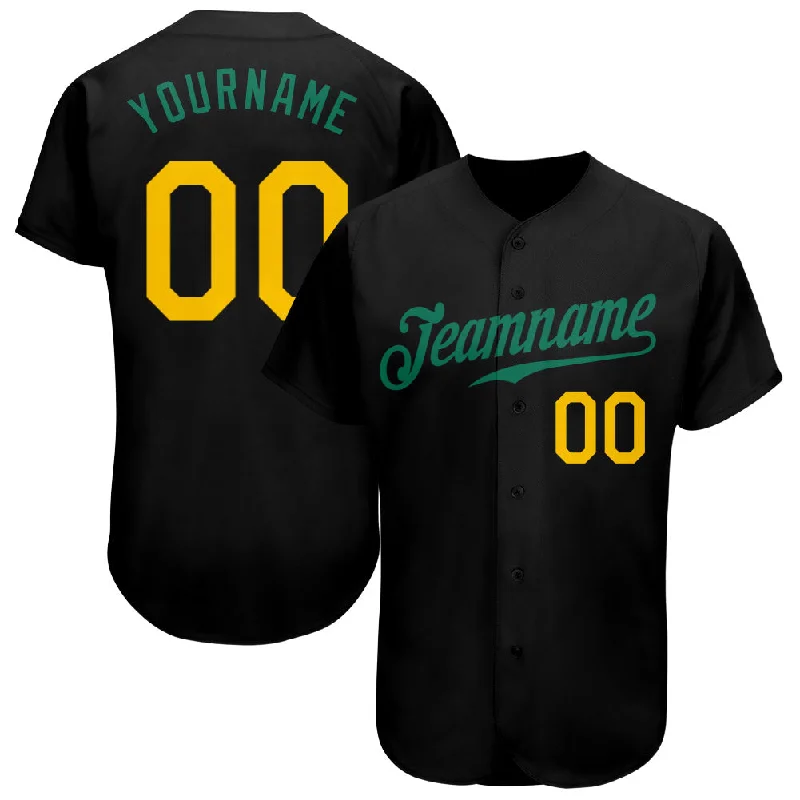 Customizable baseball jerseys with name and numberCustom Black Gold-Kelly Green Authentic Baseball Jersey