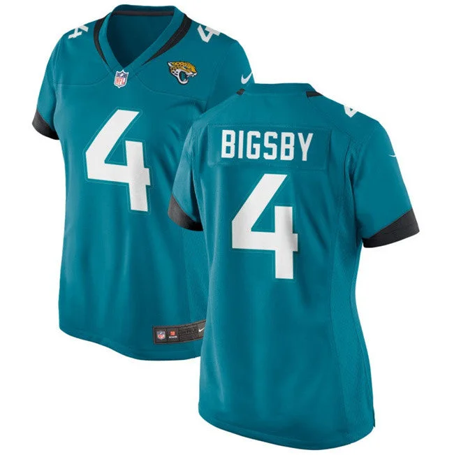 Personalized soccer jerseys for school sportsWomen's Jacksonville Jaguars #4 Tank Bigsby Teal Football Stitched Jersey(Run Small)