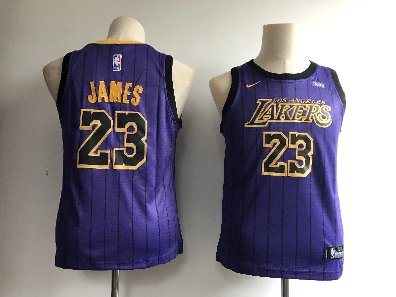 Personalized basketball jerseys with name and numberLakers 23 Lebron James Purple Youth 2018-19 City Edition Swingman Basketball Jersey