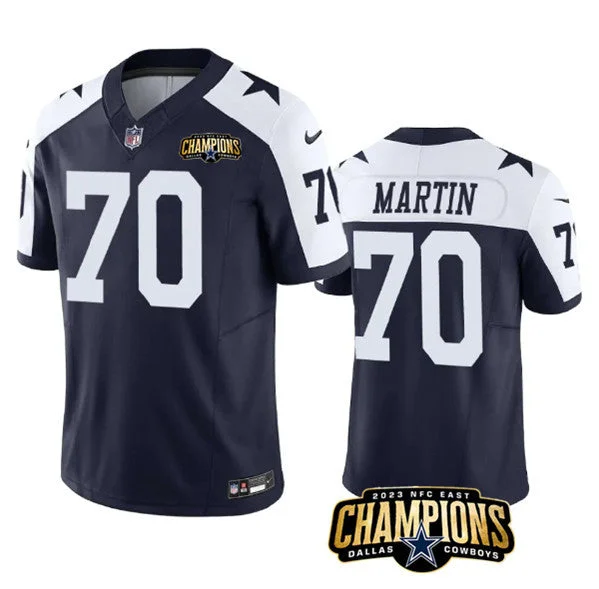 Custom soccer jerseys for teamsMen's Dallas Cowboys #70 Zack Martin Navy/White 2023 F.U.S.E. NFC East Champions Patch Football Stitched Jersey