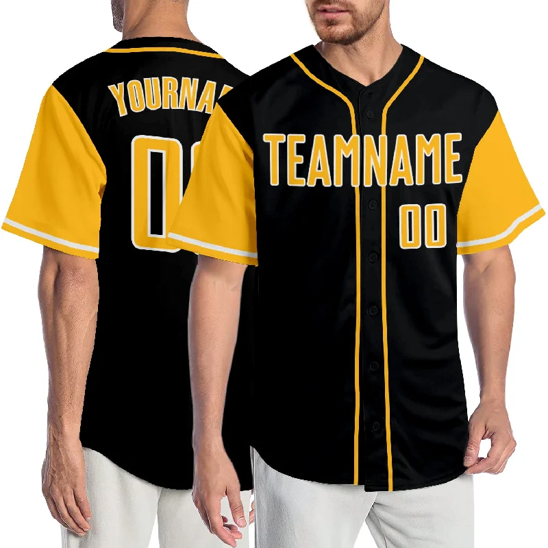 Personalized baseball jerseys for menCustom Black Gold-White Authentic Two Tone Baseball Jersey