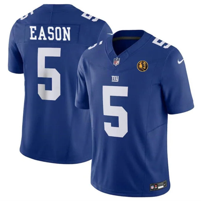 Soccer jerseys for kids with custom designsMen's New York Giants #5 Jacob Eason Blue 2023 F.U.S.E. With John Madden Patch Vapor Limited Football Stitched Jersey