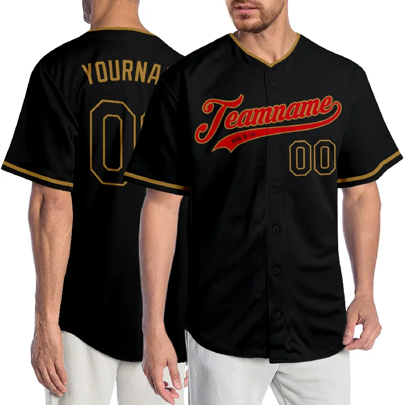 Softball team jerseys for womenCustom Black Black-Red Authentic Baseball Jersey