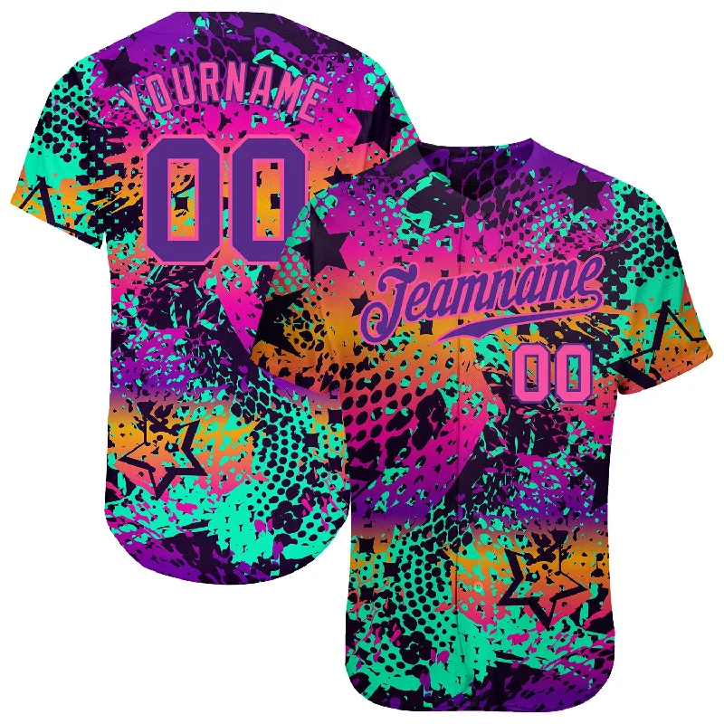 Baseball jerseys for youth athletesCustom Graffiti Pattern Purple-Pink 3D Authentic Baseball Jersey