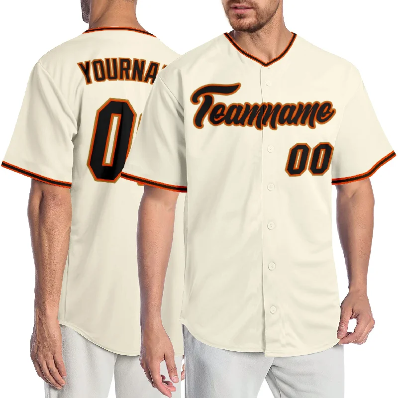 Youth baseball jerseys for boysCustom Cream Black Orange-Old Gold Authentic Baseball Jersey