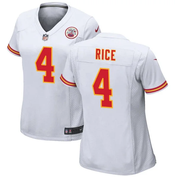 Soccer jerseys for winter leagues with long sleevesWomen's Kansas City Chiefs #4 Rashee Rice White Football Stitched Jersey(Run Small)