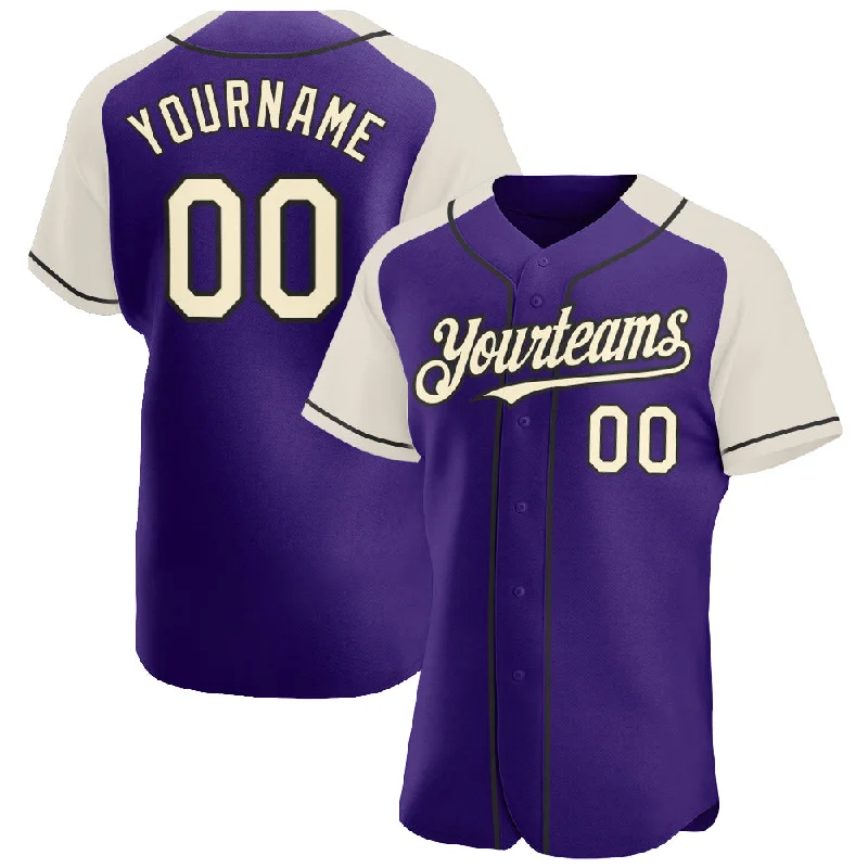 Premium quality baseball jerseys for adultsCustom Purple Cream-Black Authentic Raglan Sleeves Baseball Jersey