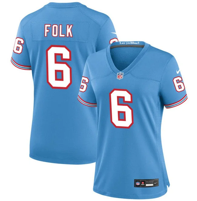 Premium fabric soccer jerseys for tournamentsWomen's Tennessee Titans #6 Nick Folk Light Blue Throwback Football Stitched Jersey(Run Small)