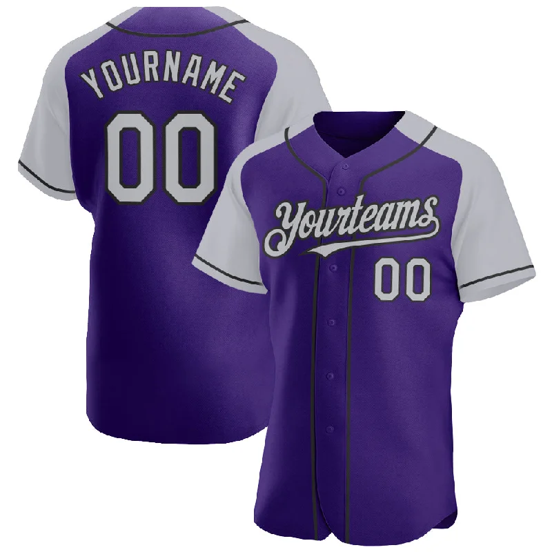 Baseball jerseys for youth athletesCustom Purple Gray-Black Authentic Raglan Sleeves Baseball Jersey